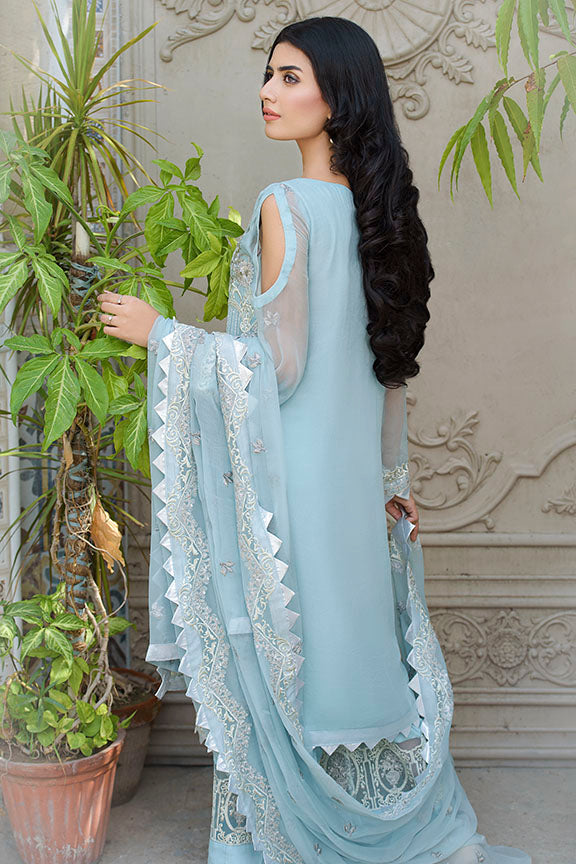 2262-AQUA-BLUE EMBROIDERED BEMBERG CHIFFON UNSTITCHED