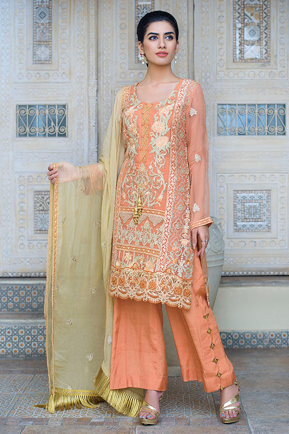 2263-PALE-RUST EMBROIDERED BEMBERG CHIFFON UNSTITCHED