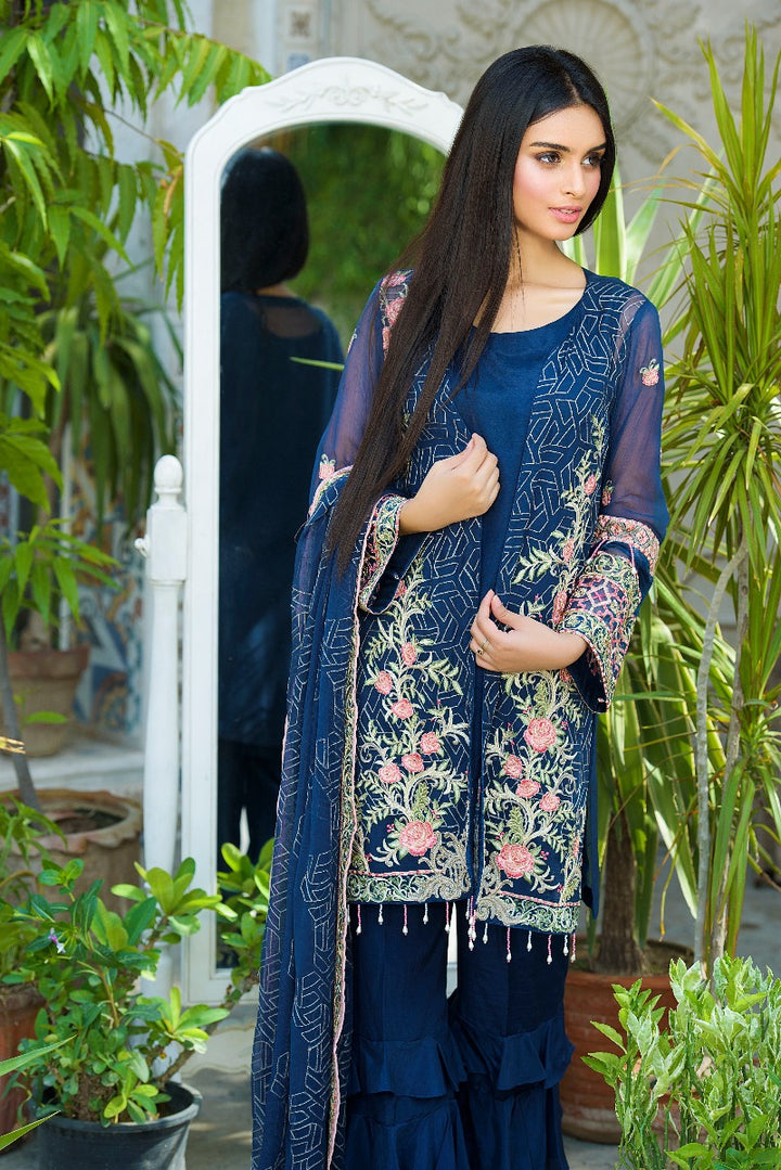 2264-MOONLIGHT-BLUE EMBROIDERED BEMBERG CHIFFON UNSTITCHED