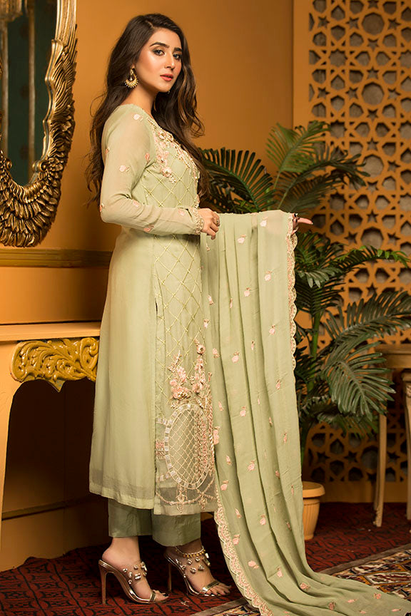 2277-PISTACHIO-CREAM EMBROIDERED CHIFFON STITCHED