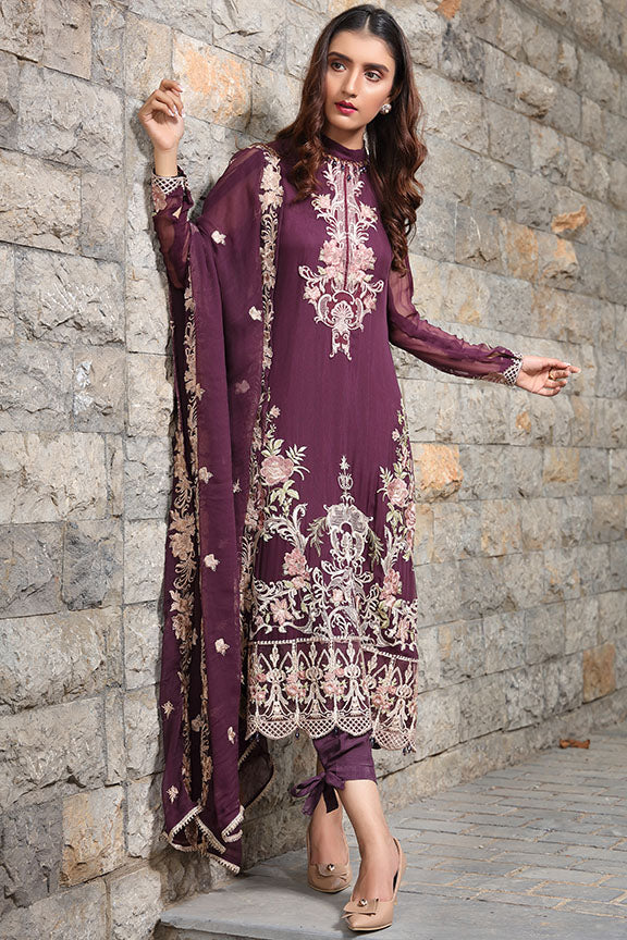 2287-BLINKED-PLUM EMBROIDERED BEMBERG CHIFFON UNSTITCHED