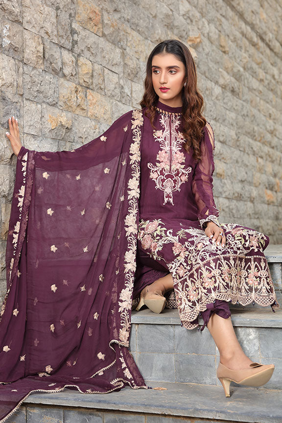 2287-BLINKED-PLUM EMBROIDERED BEMBERG CHIFFON UNSTITCHED