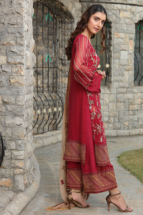 2292-CHEERFUL-RED EMBROIDERED BEMBERG CHIFFON UNSTITCHED
