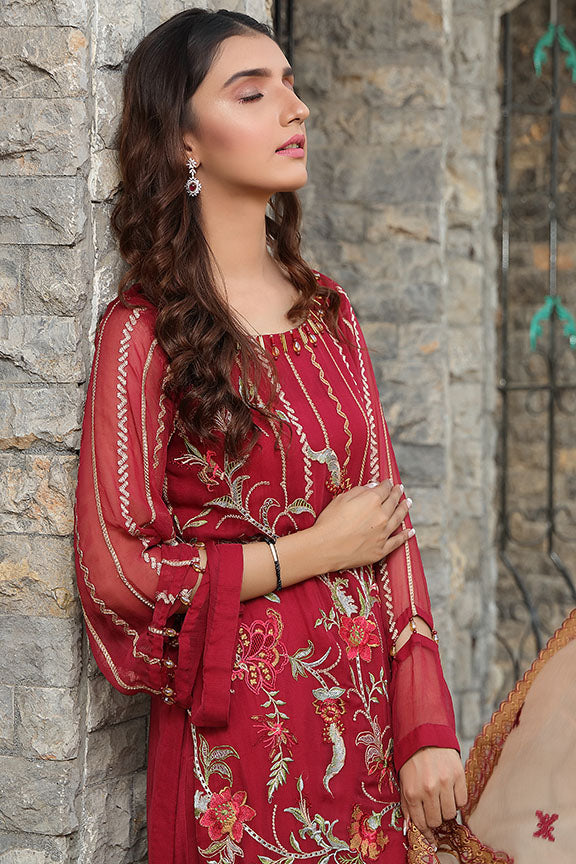 2292-CHEERFUL-RED EMBROIDERED BEMBERG CHIFFON UNSTITCHED