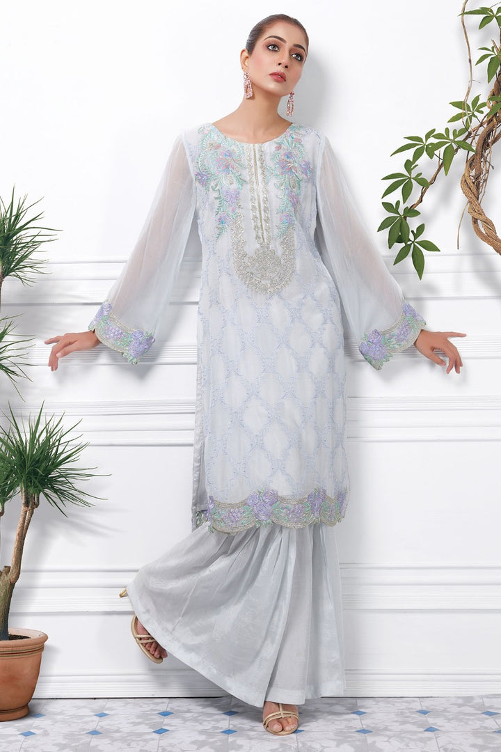 2363-SKY-BLUE EMBROIDERED CHIFFON STITCHED