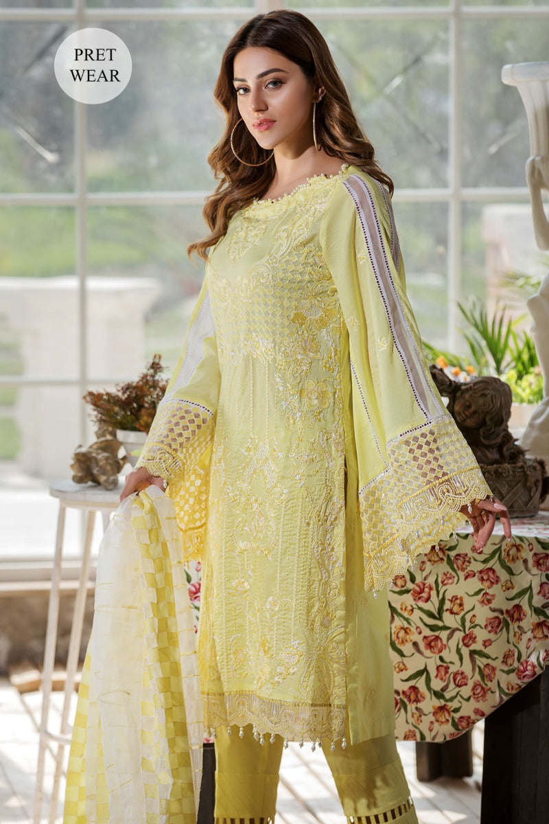 2454-DAISY-YELLOW EMBROIDERED LAWN STITCHED