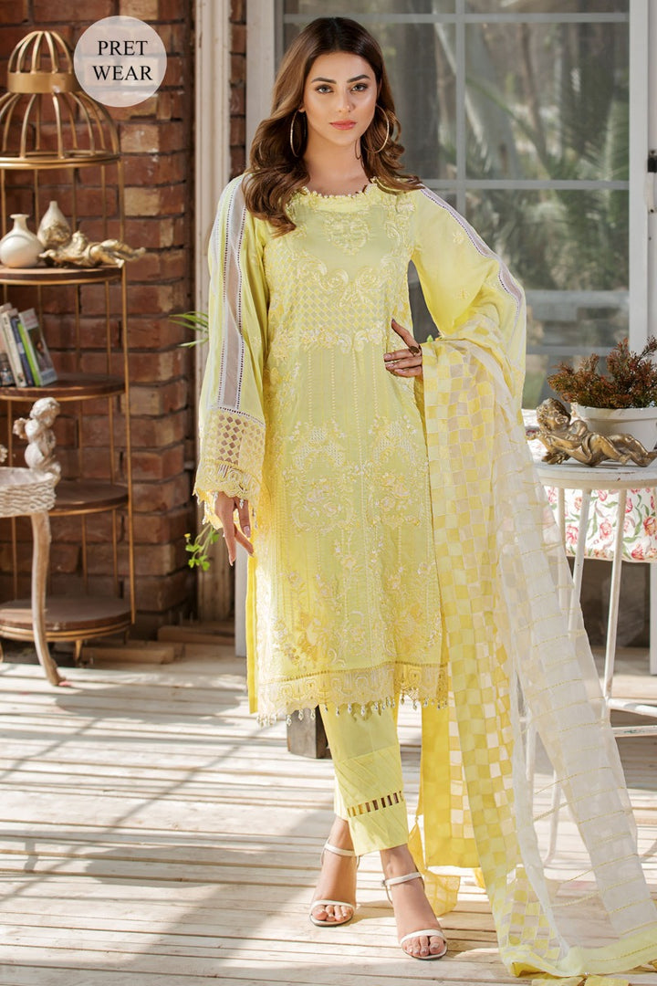 2454-DAISY-YELLOW EMBROIDERED LAWN STITCHED